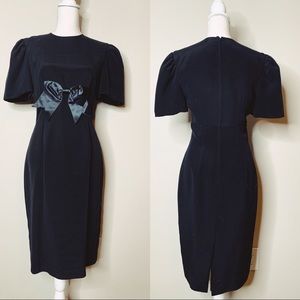 Vintage 80's 90's LBD cocktail over sized bow party dress